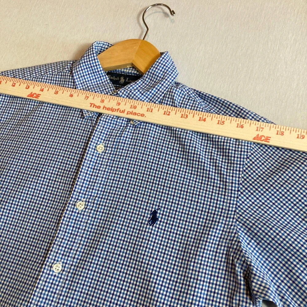 Polo Ralph Lauren Mens S Classic Fit Blue White Gingham Button Down Shirt Preppy